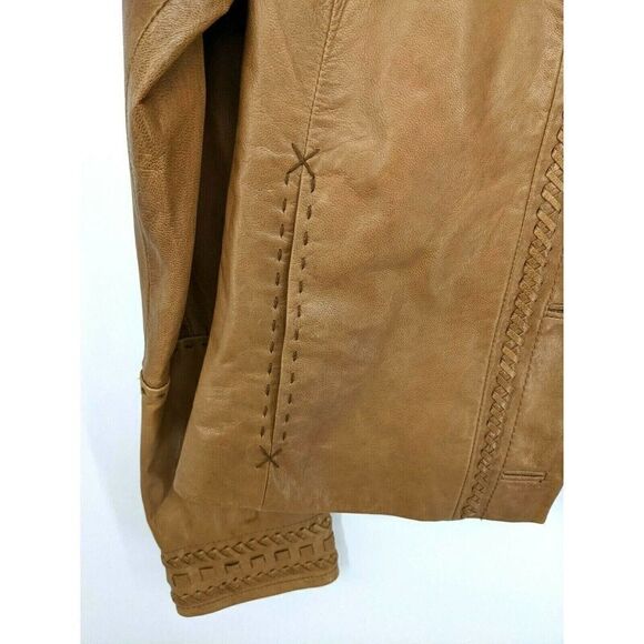 Anthropologie June Genuine Leather Jacket Medium Tan Silk Lined - Picture 6 of 12